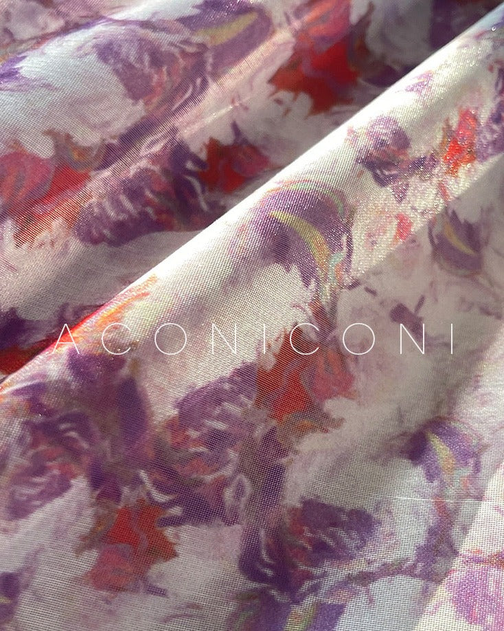 Aconiconi|Purple Hibiscus Vine Romantic Long Dress