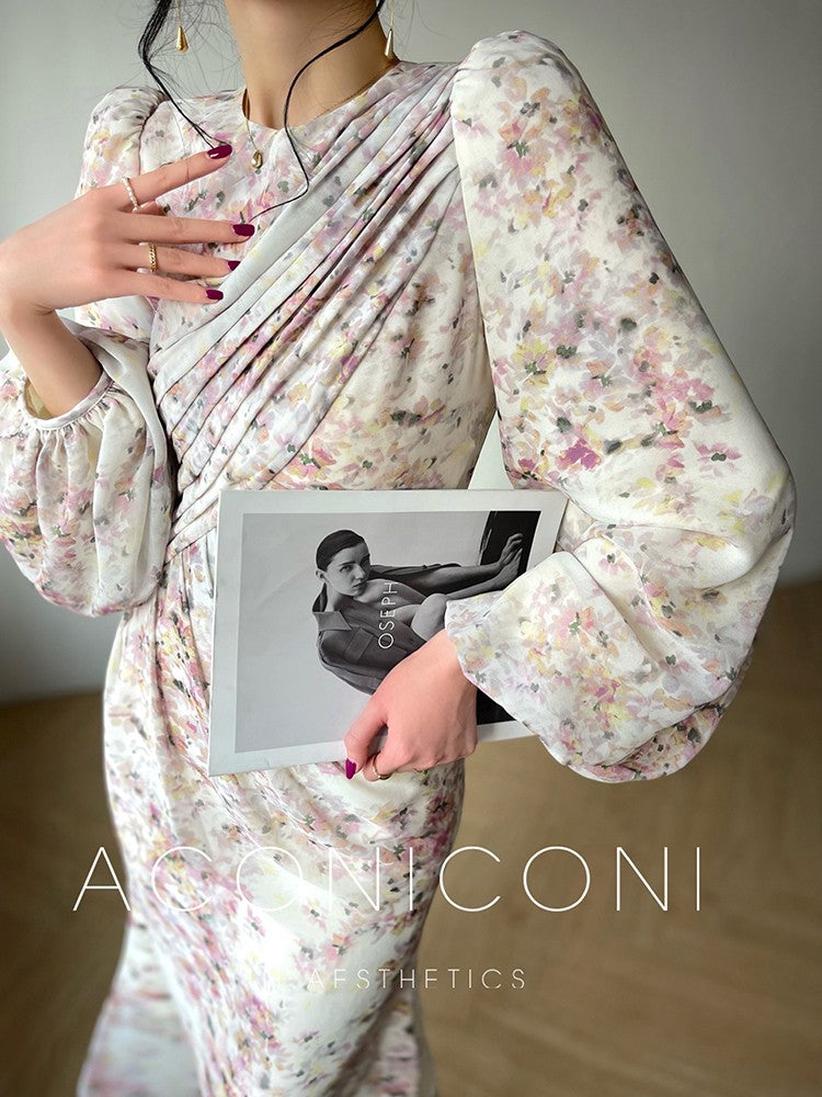Aconiconi| Floral Chiffon Slim and Gentle Fishtail Spring Dress