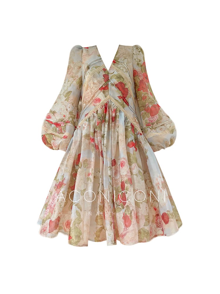 Aconiconi|Misty Rose Long Sleeve Short Dress