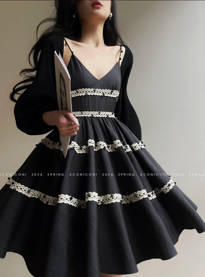 Aconiconi｜Rainy Night in Paris Black Short Dress