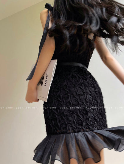 Aconiconi｜Quiet Night Orchid Retro Suspender Dress