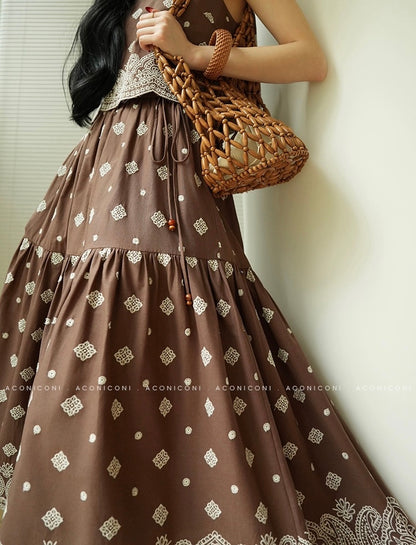 Aconiconi | Mocha Retro Embroidery Skirt Set