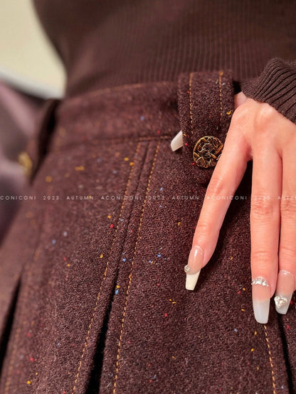 Aconiconi | Maillard Girl's French Temperament Blazer Pleated Skirt Suit