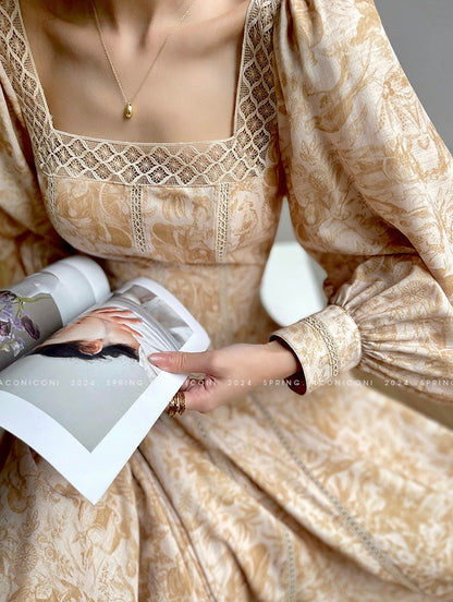 Aconiconi｜Warm Spring Retro Long Dress