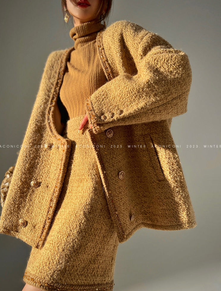 Aconiconi｜Brownie Autumn Wool Retro Skirt Suit