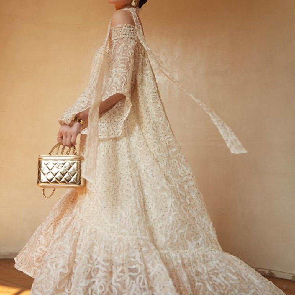 LE VENT u0026TES AILES Luxury Elegant Clothing One Shoulder Dress Heavy duty Lace Jacquard Morning Robe Small Gift Skirt image 5