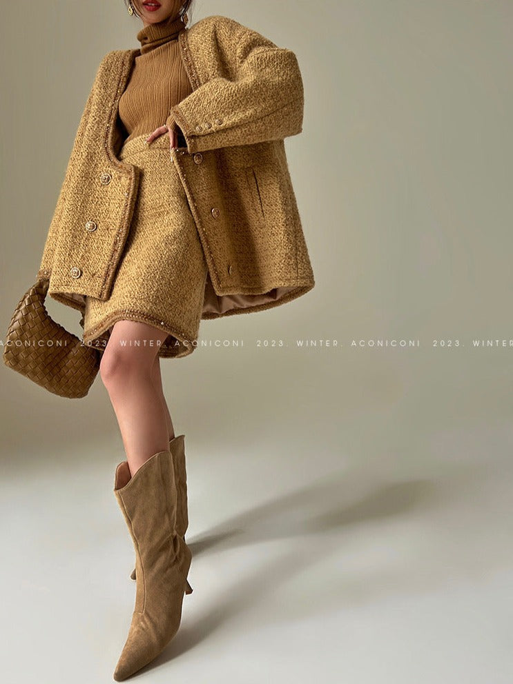 Aconiconi｜Brownie Autumn Wool Retro Skirt Suit
