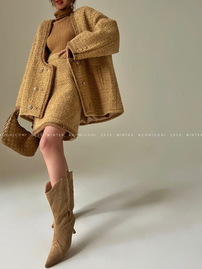 Aconiconi｜Brownie Autumn Wool Retro Skirt Suit