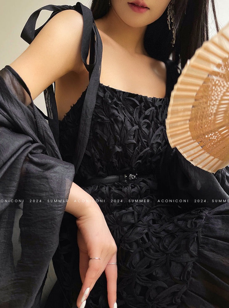 Aconiconi｜Quiet Night Orchid Retro Suspender Dress