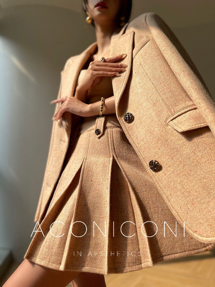 Aconiconi | Maillard Girl's French Temperament Blazer Pleated Skirt Suit