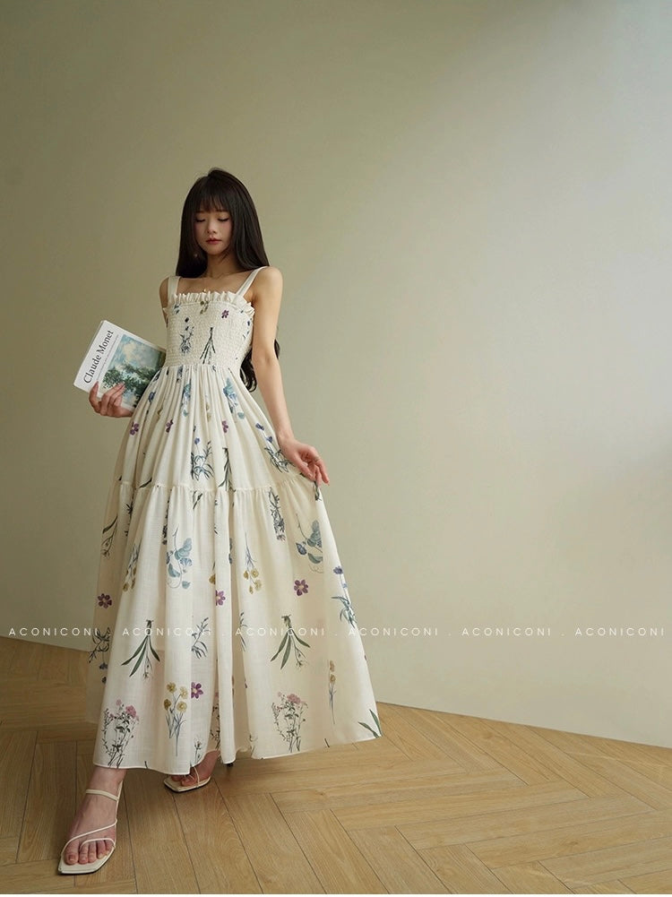 Aconiconi | Ivory Meadow Floral Long Dress