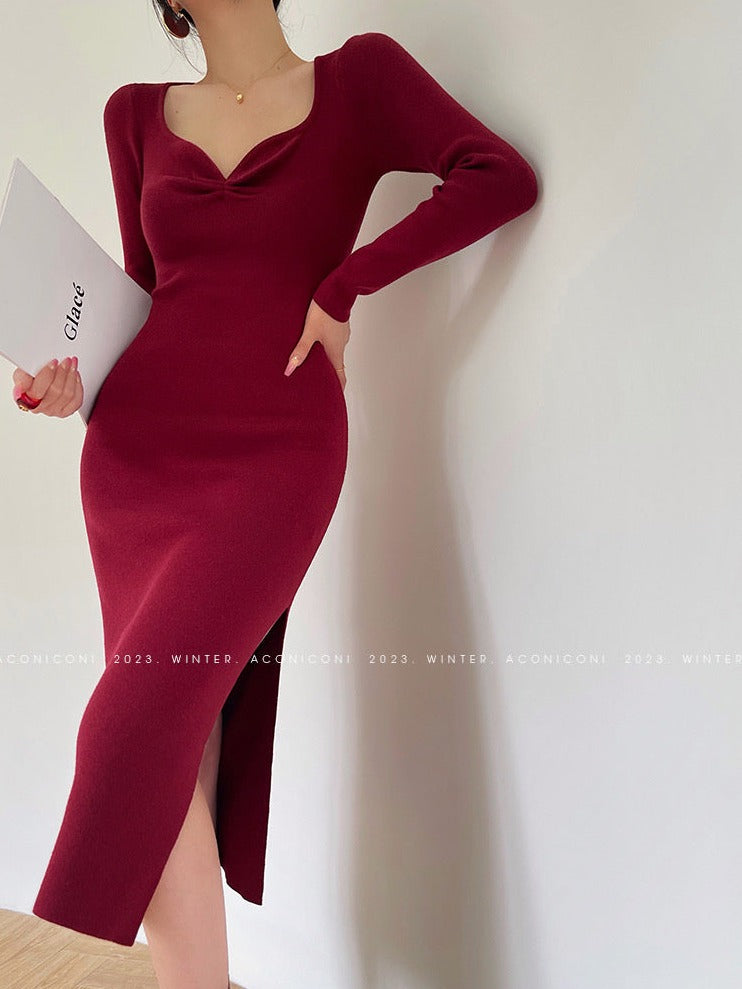 Aconiconi | Dark Night Rose Elegant Slim Fit Dress