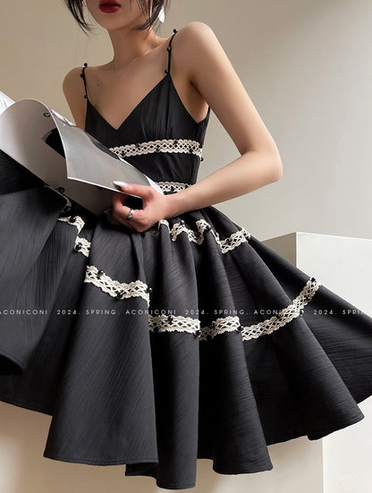 Aconiconi｜Rainy Night in Paris Black Short Dress