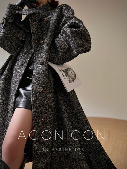 Aconiconi｜Inkstone Retro Stand Collar Wool Coat