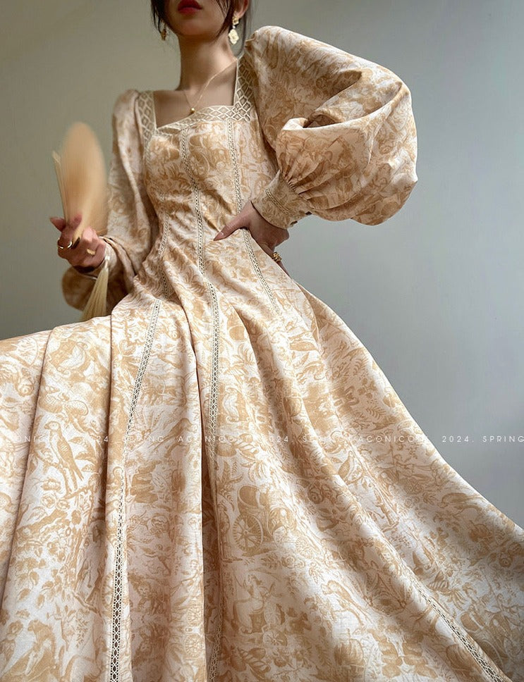 Aconiconi｜Warm Spring Retro Long Dress