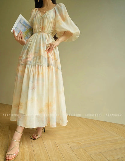 Aconiconi | Honeydew Glow Flowy Dress