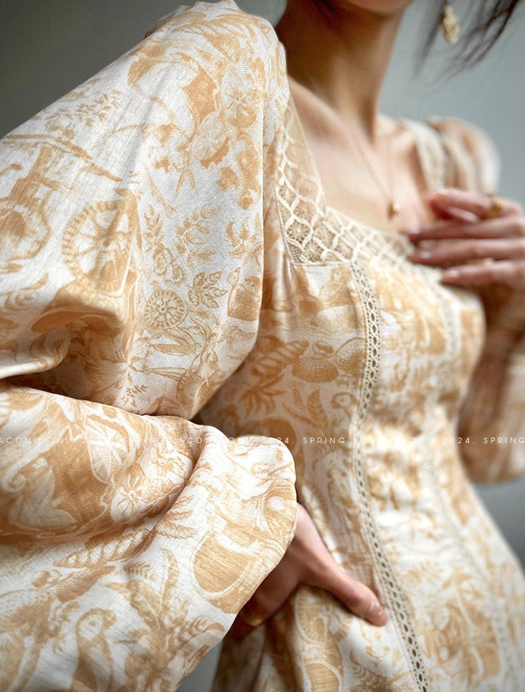 Aconiconi｜Warm Spring Retro Long Dress