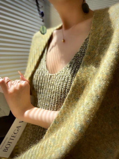 Aconiconi｜Late autumn evening wool knitted suspender dress & cardigan