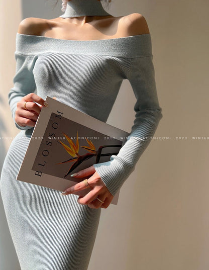 Aconiconi｜Sky Blue Temperament Knitted Dress