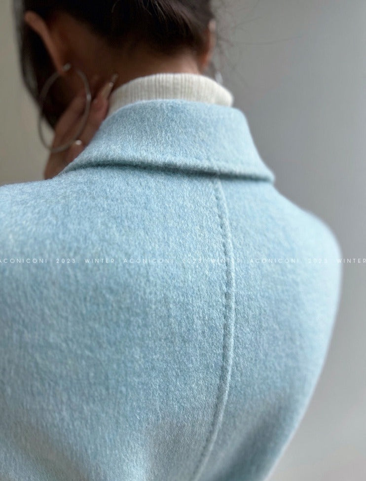 Aconiconi｜Dark Night & Sea Waves Double-Sided Wool Coat