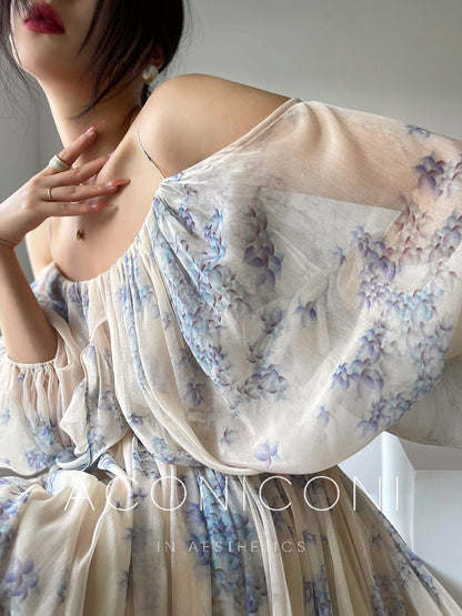 Aconiconi｜Flower Brocade Evening Smoke Broken Flower Fairy Dress