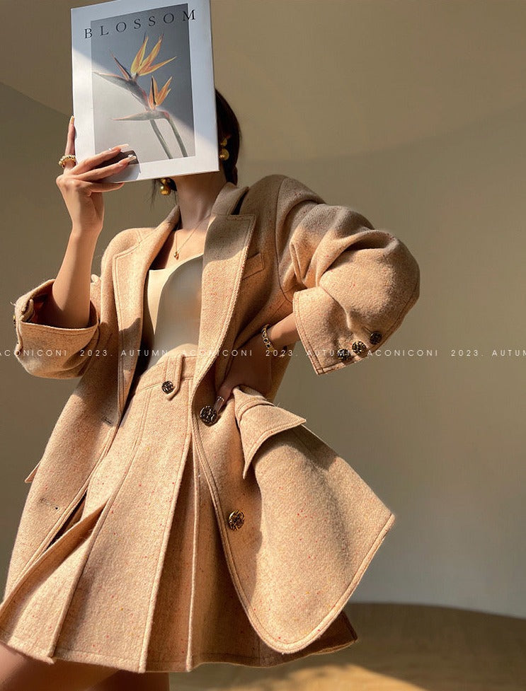 Aconiconi | Maillard Girl's French Temperament Blazer Pleated Skirt Suit