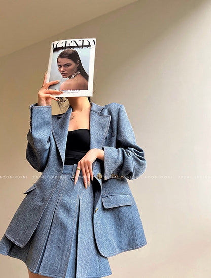 Aconiconi | Pink and Denim Skirt Suit