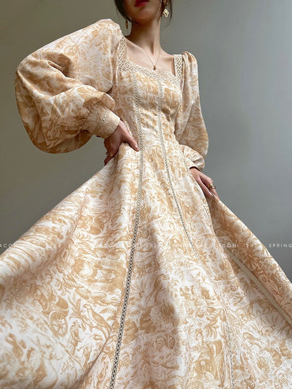 Aconiconi｜Warm Spring Retro Long Dress