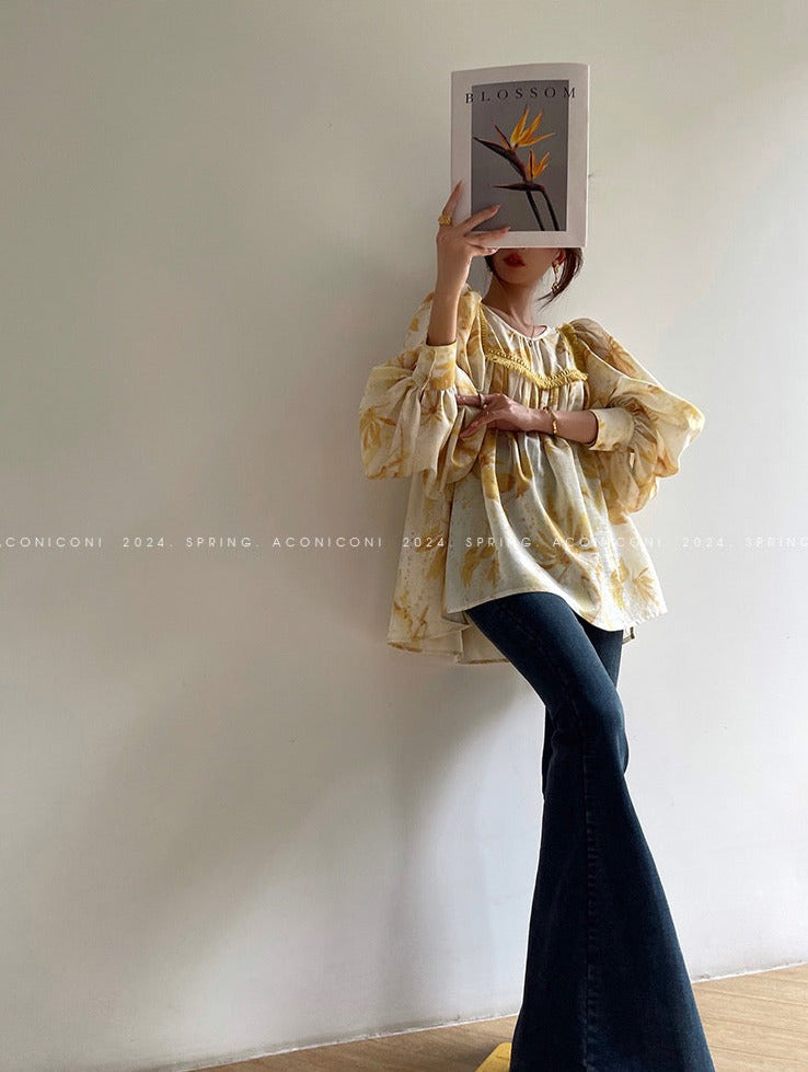 Aconiconi｜Mustard Flower ruffled skirt suit