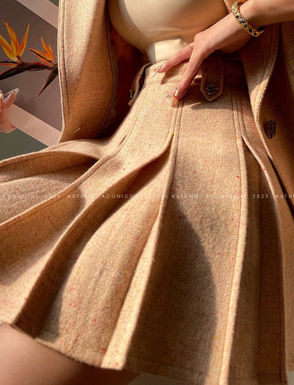 Aconiconi | Maillard Girl's French Temperament Blazer Pleated Skirt Suit