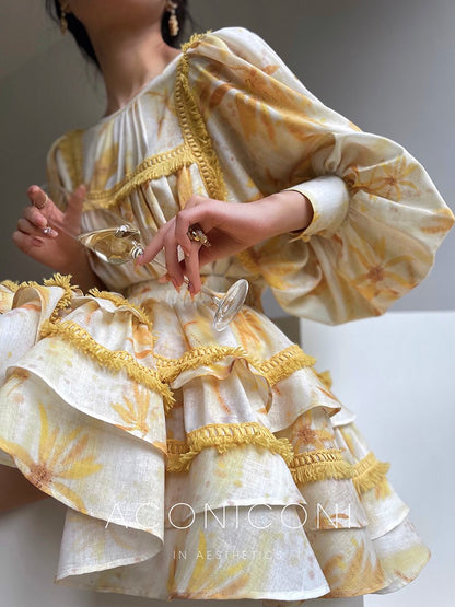 Aconiconi｜Mustard Flower ruffled skirt suit