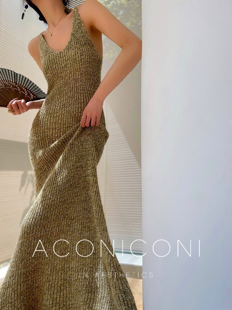Aconiconi｜Late autumn evening wool knitted suspender dress & cardigan
