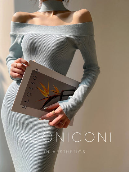 Aconiconi｜Sky Blue Temperament Knitted Dress