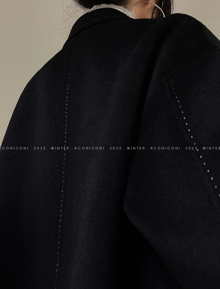 Aconiconi｜Dark Night & Sea Waves Double-Sided Wool Coat