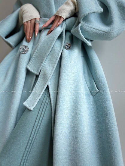 Aconiconi｜Dark Night & Sea Waves Double-Sided Wool Coat