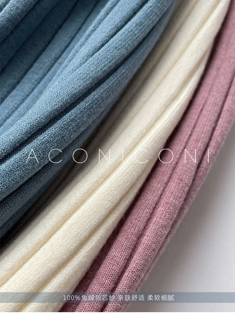 Aconiconi｜ Turtleneck and V-neck Knitted Long Slim Fit Dress