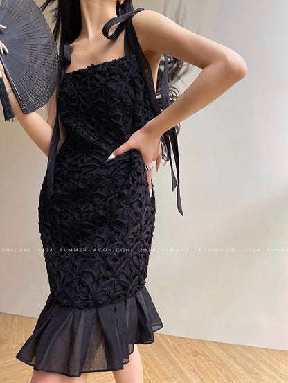 Aconiconi｜Quiet Night Orchid Retro Suspender Dress