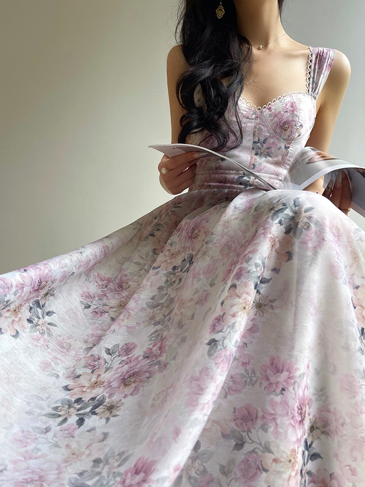 Aconiconi｜Spring Flower Long Feminine Dress