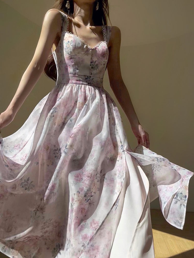 Aconiconi｜Spring Flower Long Feminine Dress