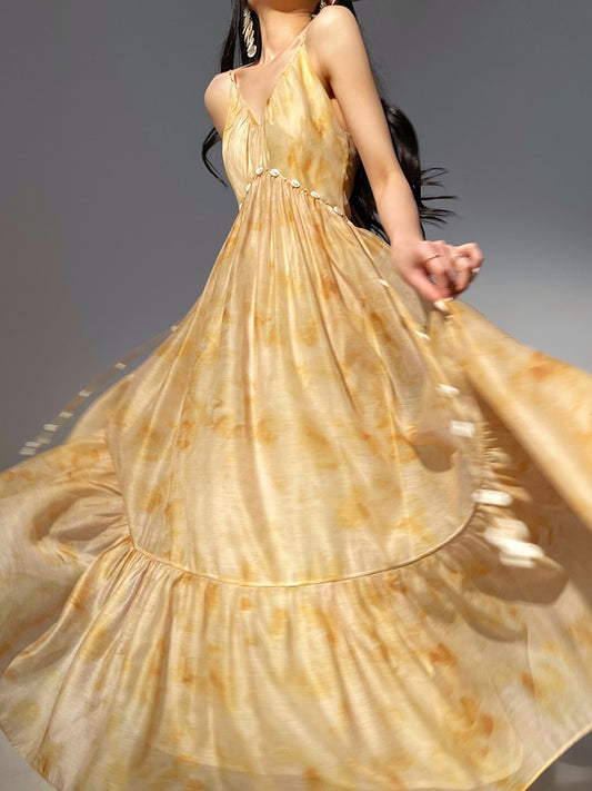 Aconiconi｜Seaside Summer Sunset Long Flowy Dress