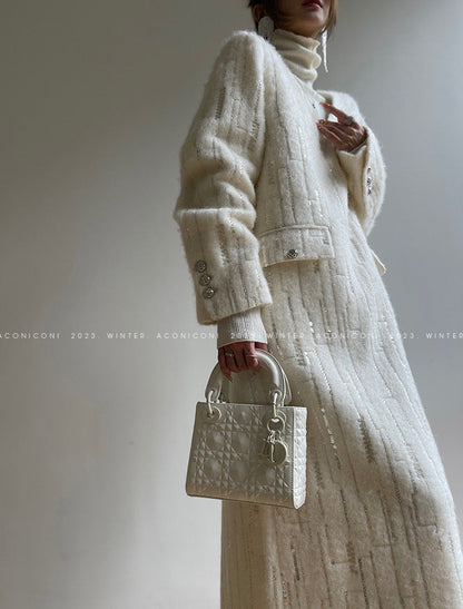 Aconiconi |Lady in Paris Wool V-neck Temperament Dress