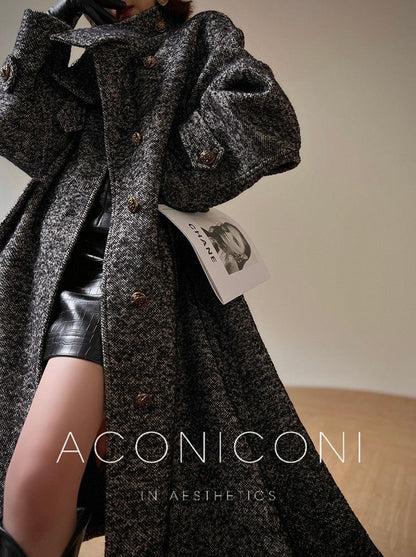 Aconiconi｜Inkstone Retro Stand Collar Wool Coat