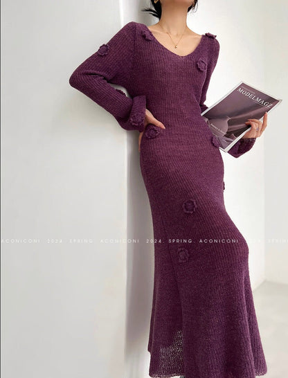 Aconiconi｜Alocasia Knitted Long Dress