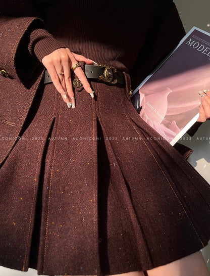 Aconiconi | Maillard Girl's French Temperament Blazer Pleated Skirt Suit