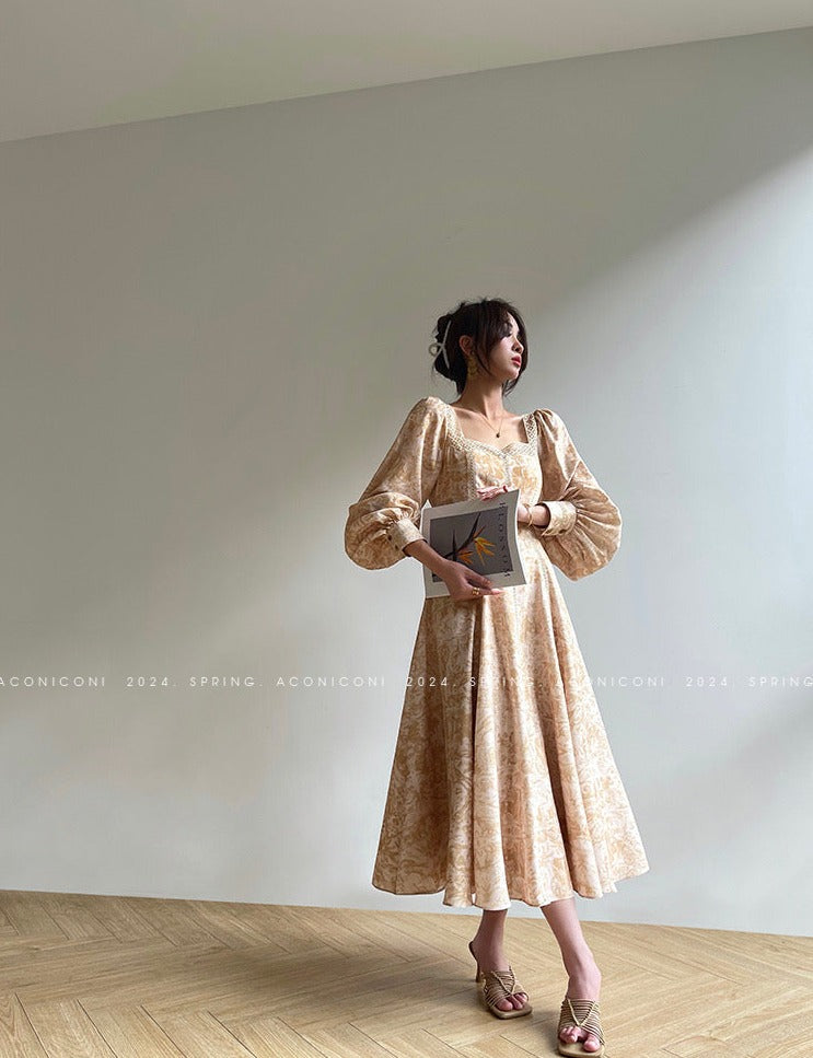 Aconiconi｜Warm Spring Retro Long Dress