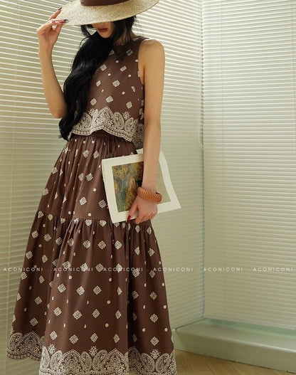 Aconiconi | Mocha Retro Embroidery Skirt Set