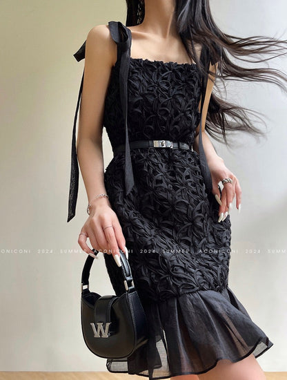 Aconiconi｜Quiet Night Orchid Retro Suspender Dress