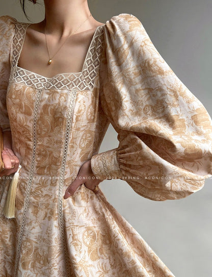 Aconiconi｜Warm Spring Retro Long Dress