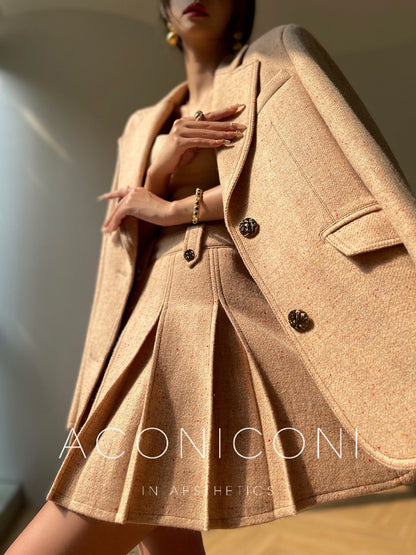 Aconiconi | Maillard Girl's French Temperament Blazer Pleated Skirt Suit