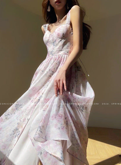Aconiconi｜Spring Flower Long Feminine Dress